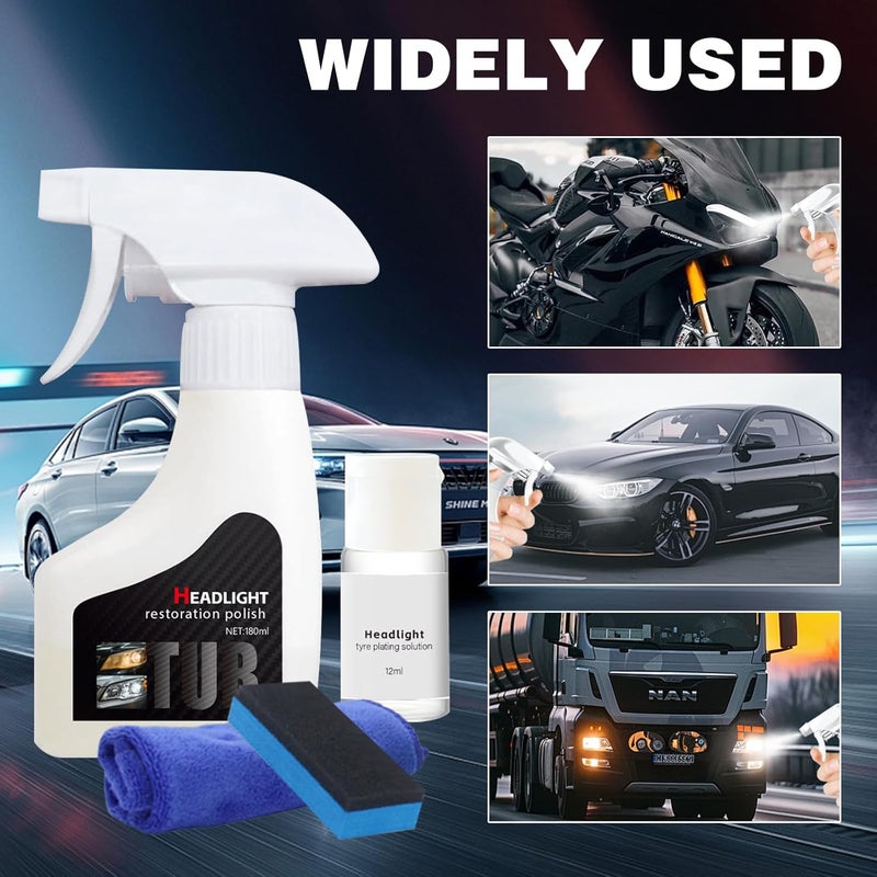 Botou 2026 New Headlight Restoration Kit, Headlight Cleaner and Restorer Spray, Automotive Headlight Cleaner Oxidized and Yellowed Head Light Restoring Kit, with 10ml Coating Agent, Towel and Sponge (1Set) - Image 5